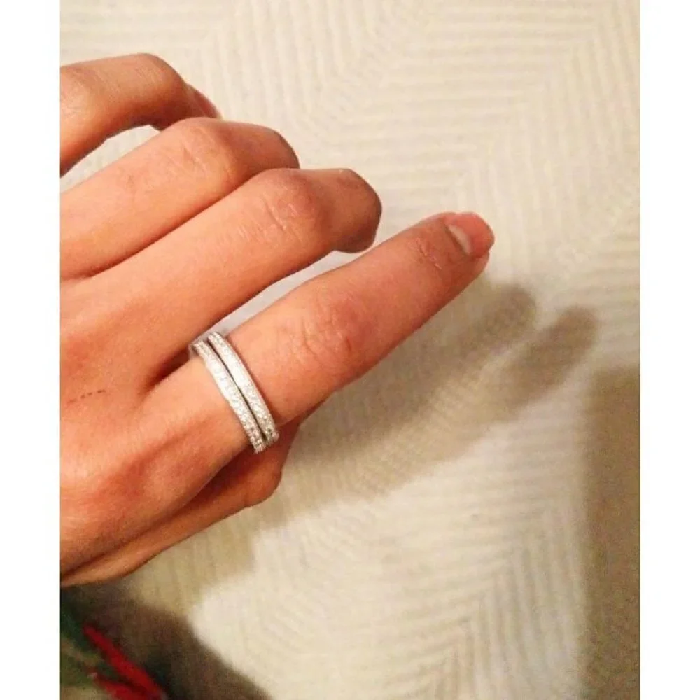 𝅺.925 Sterling Silver Platinum Plated Simulated Diamond 2mm Ring Elegant Band CZ - Picture 7 of 13